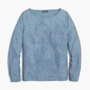 J. Crew Women’s Chambray Popover Shirt with Pocket Long Sleeve Blue Size XXS